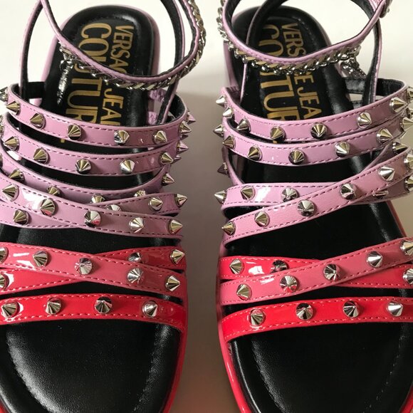 NWOB Versace Jeans Couture Mallory Platform Sandals Womens 35 5 Purple Red NEW - Picture 6 of 13